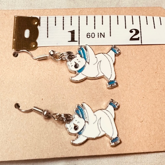 Stainless Steel Earring Hooks Polar Bears Ice-Skating with Blue Accents Handmade - Picture 3 of 4